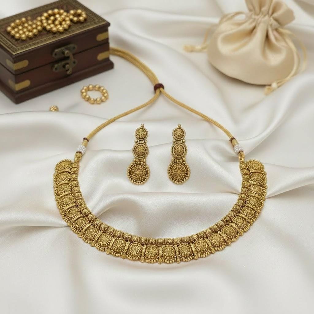 Gold small delicate necklace set, real gold lookalike