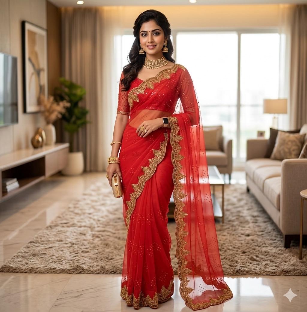 Georgette with heavy work and stonework Saree premium quality fall pico done with blouse piece