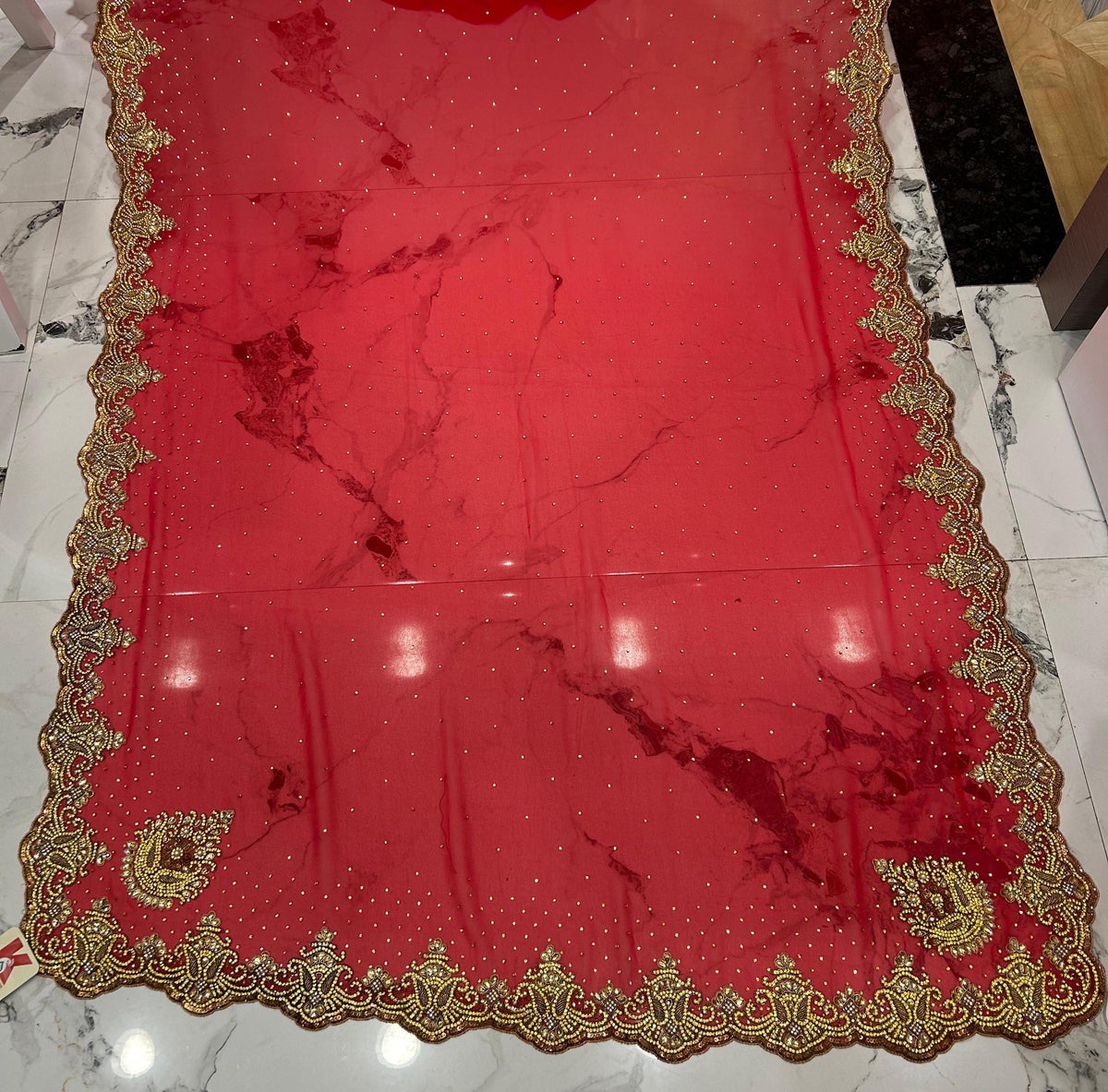 Georgette with heavy work and stonework Saree premium quality fall pico done with blouse piece