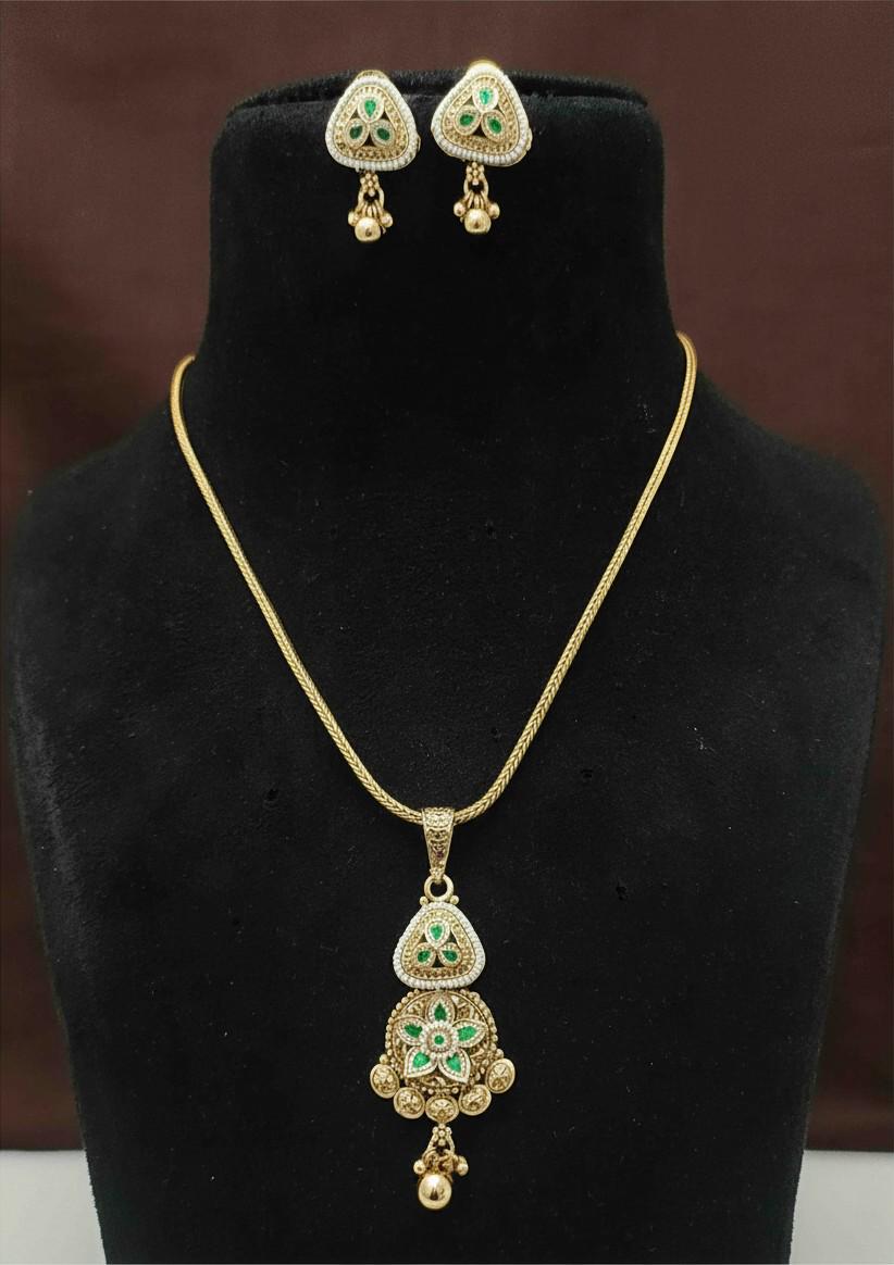 Rajwadi style heritage necklace gold look-alike set with semiprecious stones jadau and polki