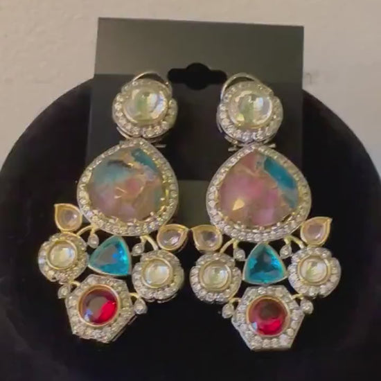 Semiprecious stones, American Diamonds CZ Classic Necklace Set sabyasachi inspired design