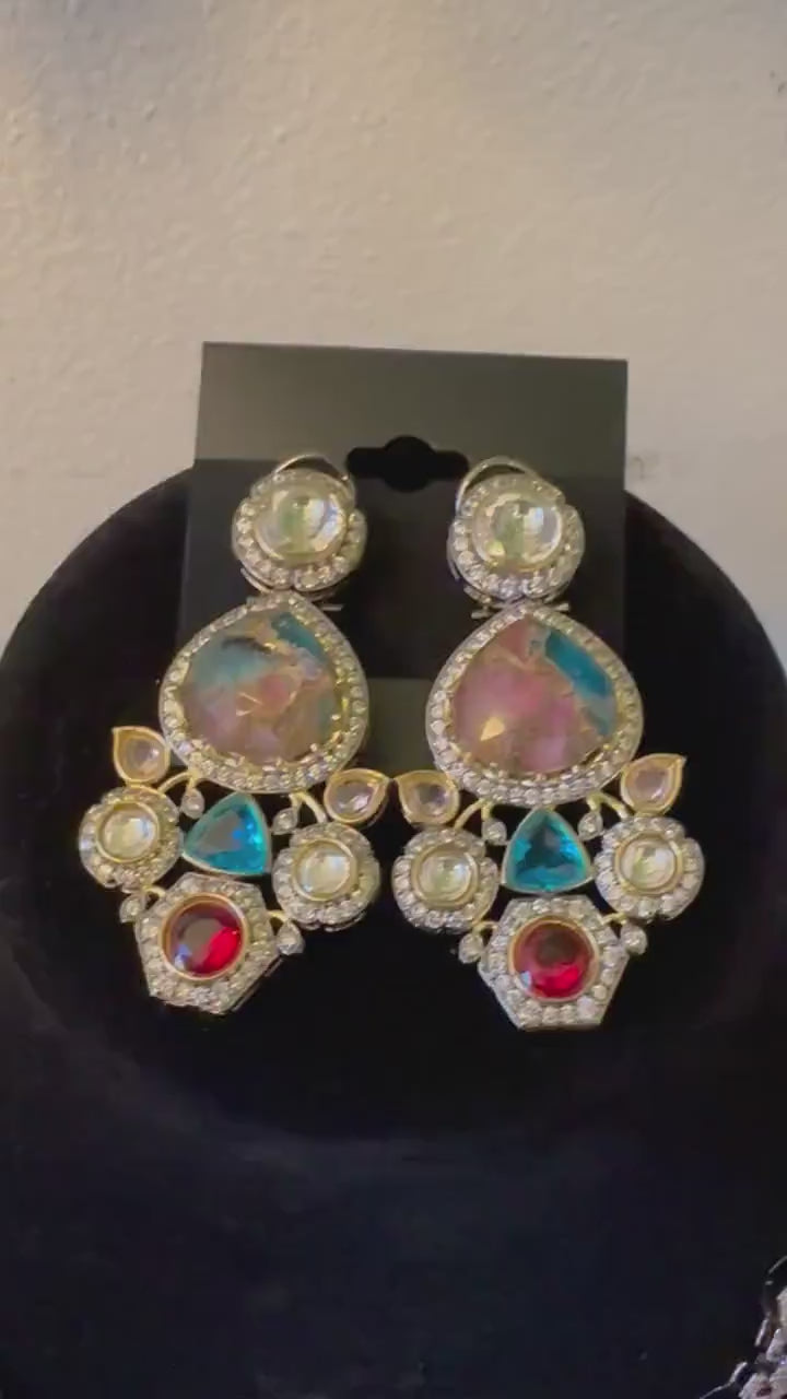 Semiprecious stones, American Diamonds CZ Classic Necklace Set sabyasachi inspired design