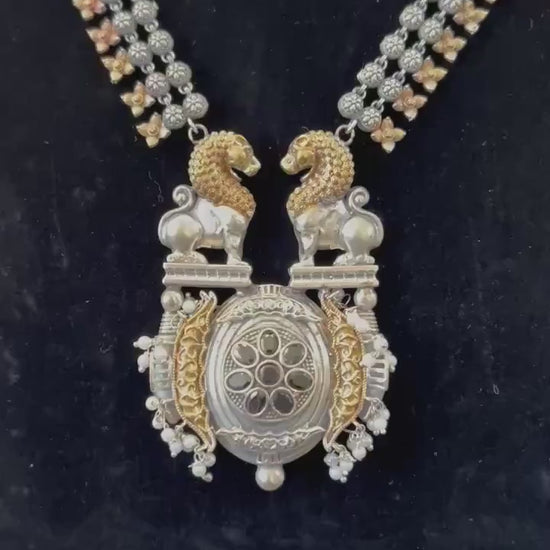 German silver necklace set with black rhinestones