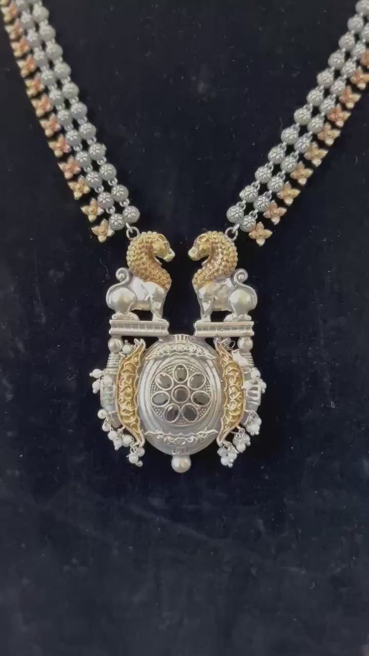 German silver necklace set with black rhinestones