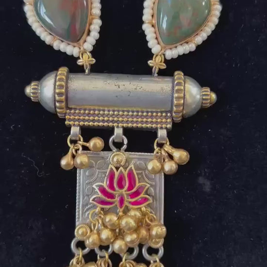 German silver necklace set with jadau and doublet stones