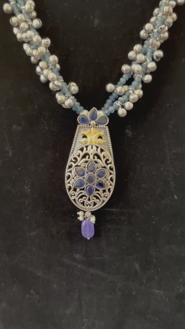 German silver necklace set with beads and ghungroo