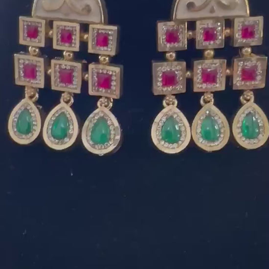 Rajwadi necklace set short with polki work, adjustable gold polished
