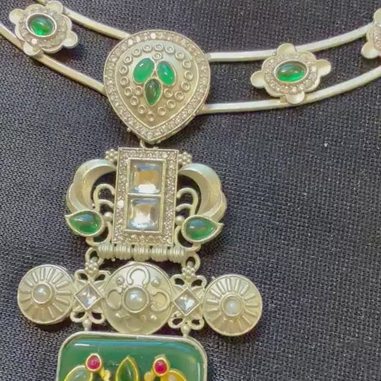 German Silver Hasli Set: Kundan Style, Doublet Stone Inlay necklace with earrings