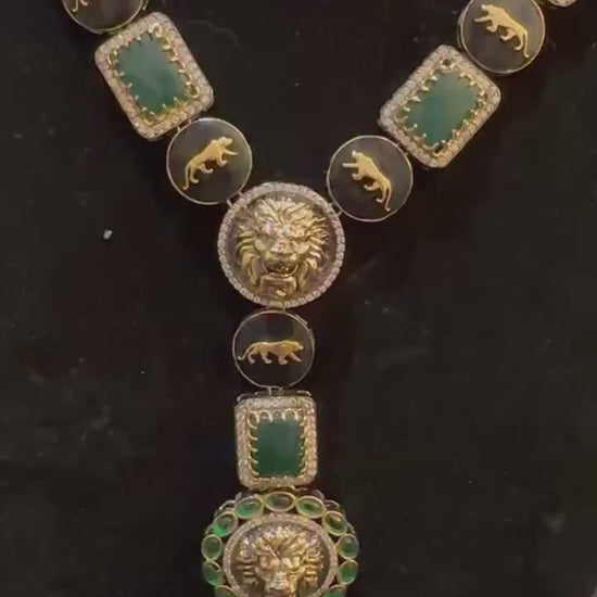 Sabyasachi inspired long necklace set emerald stones gold polished