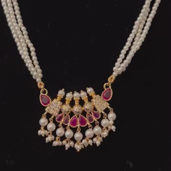 Maharashtrian tanmani small necklace set adjustable gold polished