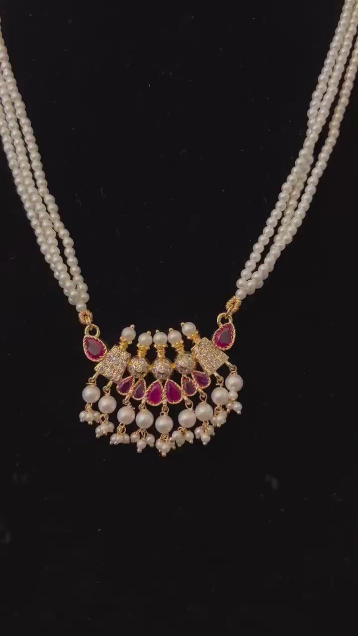 Maharashtrian tanmani small necklace set adjustable gold polished