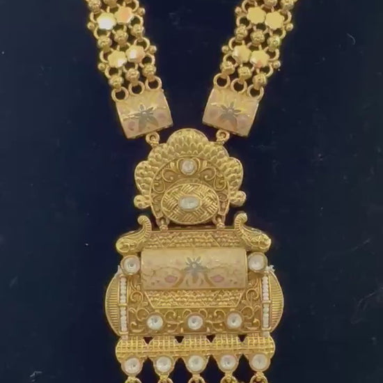 Rajwadi necklace set long, adjustable gold polished