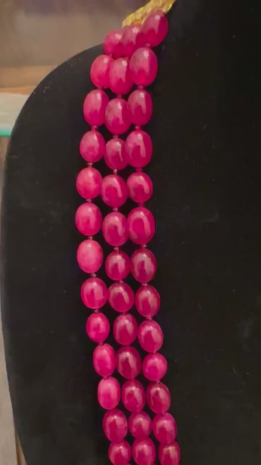 Beaded 3 Layered Necklace Set: Bollywood Style Gold Polished Jewelry