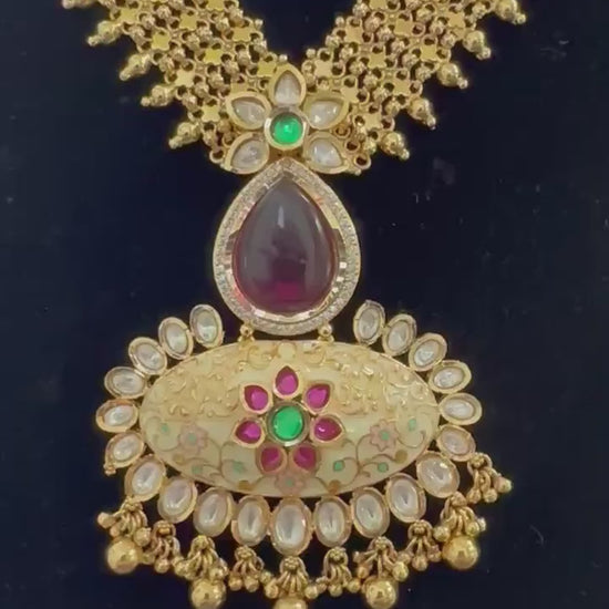 Rajwadi necklace set long, adjustable gold polished