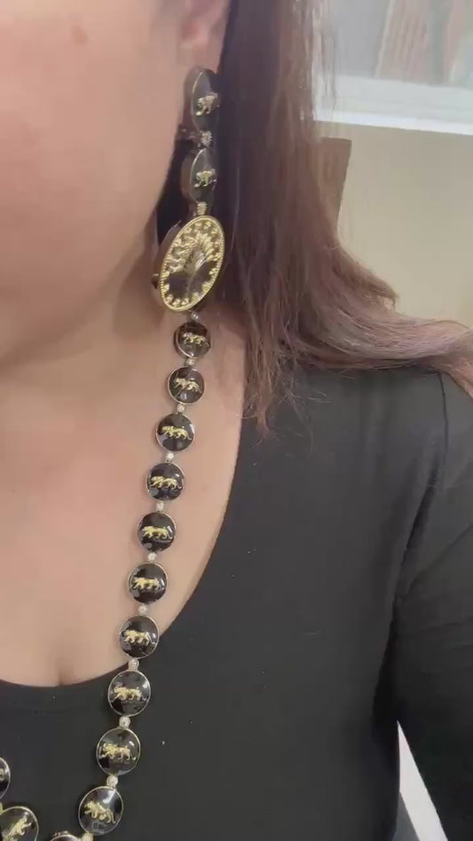 Premium long necklace set with enamel work Sabyasachi inspired design