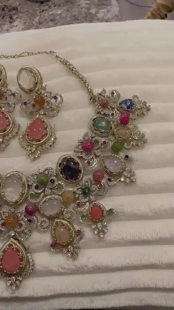 Precious stones handcrafted beauty made with 22k gold plated on brass and studded with American diamonds sabyasachi inspired