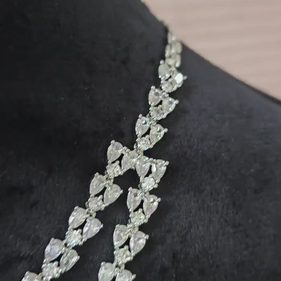 American diamonds long layered necklace set adjustable silver polished