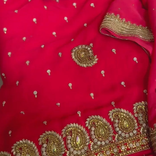 Georgette with heavy work and stonework Saree premium quality fall pico done with blouse piece