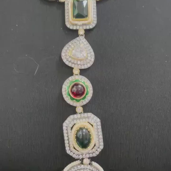 Premium semiprecious stones necklace set adjustable, long sabyasachi inspired