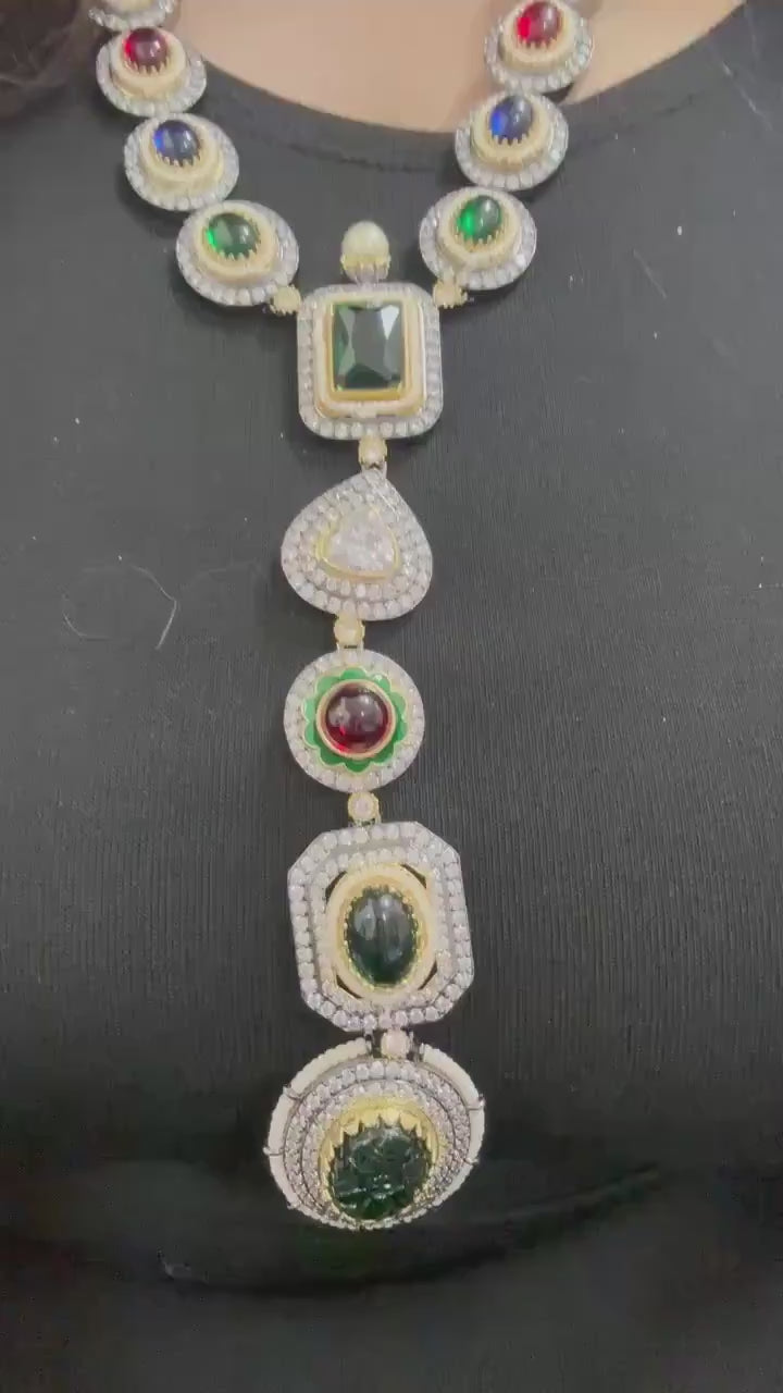 Premium semiprecious stones necklace set adjustable, long sabyasachi inspired