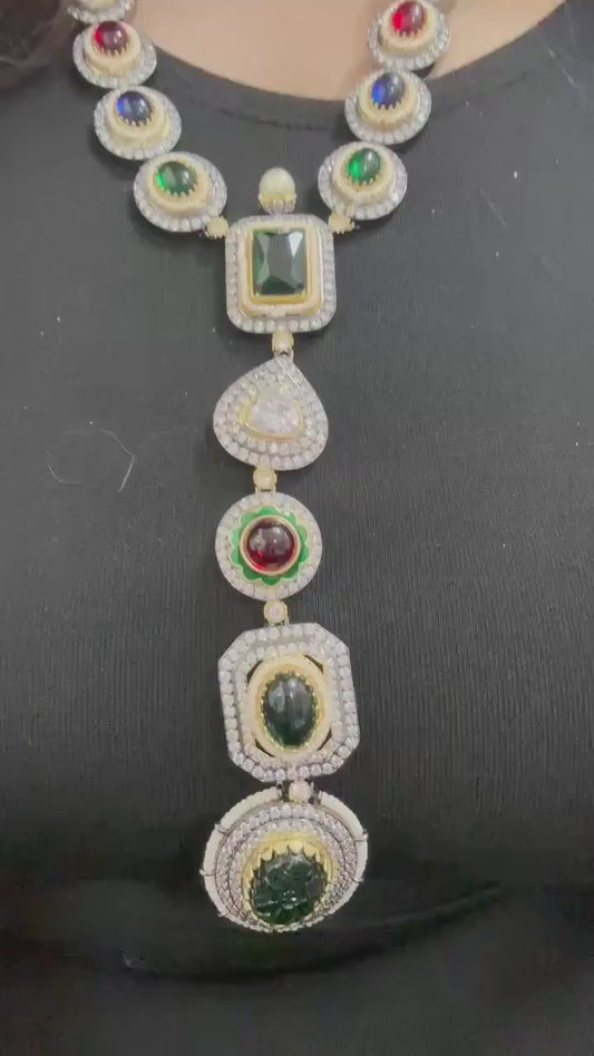 Premium semiprecious stones necklace set adjustable, long sabyasachi inspired