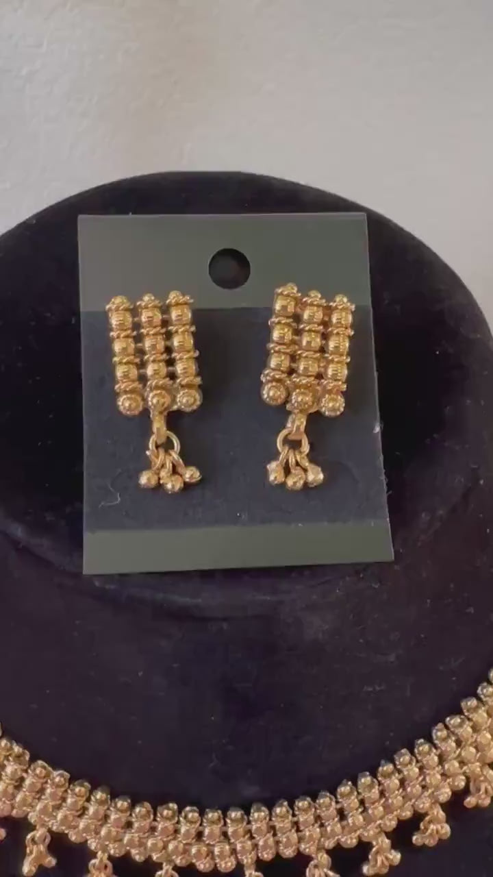 Premium choker necklace set adjustable gold polished maharashtrian thushi