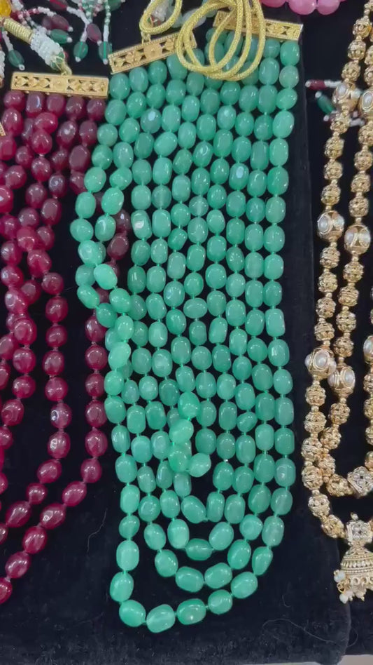 Beaded 5 Layered Necklace Set: Bollywood Style Gold Polished Jewelry