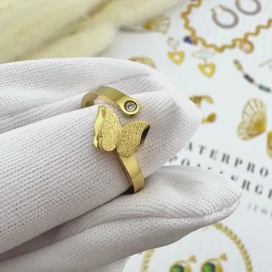 Butterfly Ring waterproof antitarnish 18k gold plated on stainless steel