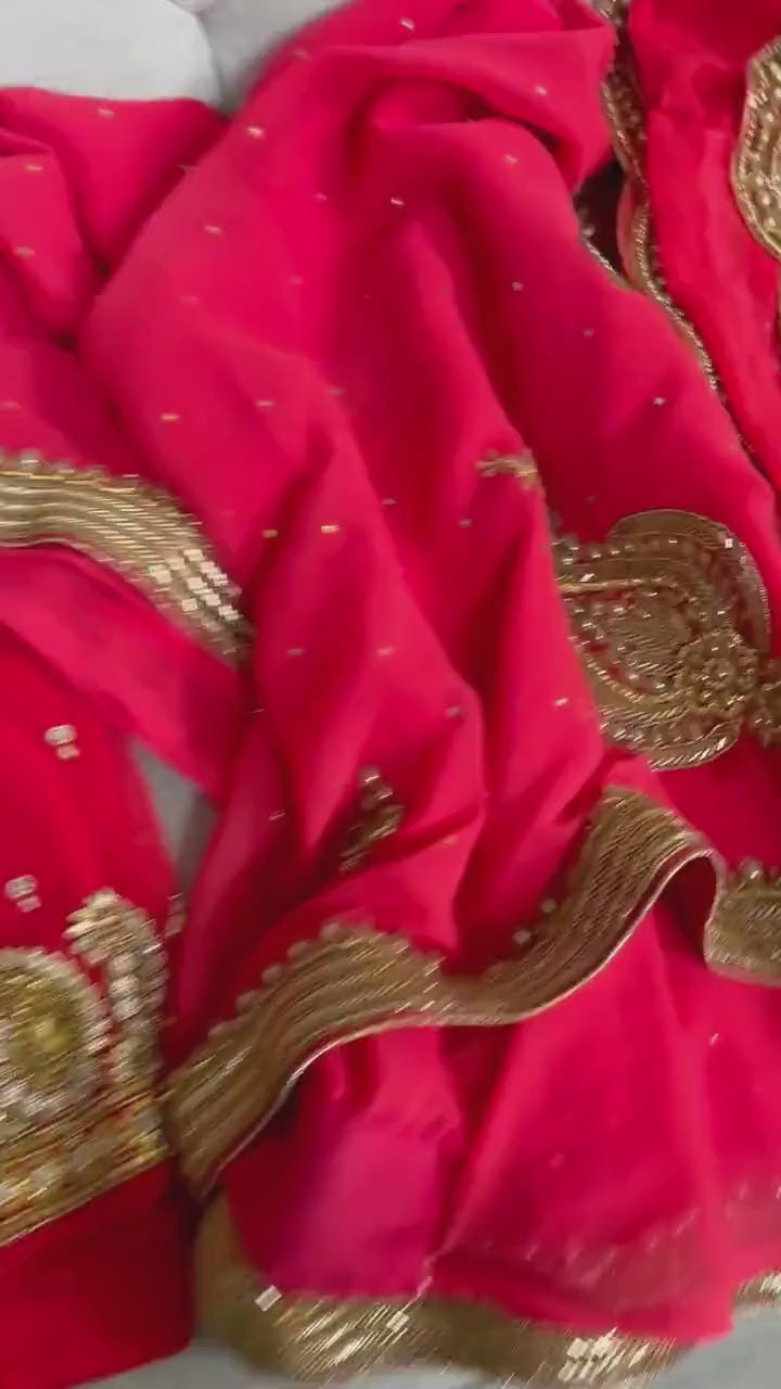 Georgette with heavy work and stonework Saree premium quality fall pico done with blouse piece
