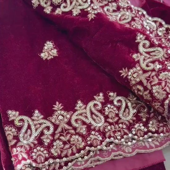 Velvet Designer Saree with golden embroidery border