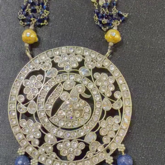 German silver necklace set with rhinestones and beads turquoise and ruby color