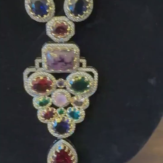 Semiprecious stones, American Diamonds CZ Classic Necklace Set sabyasachi inspired design