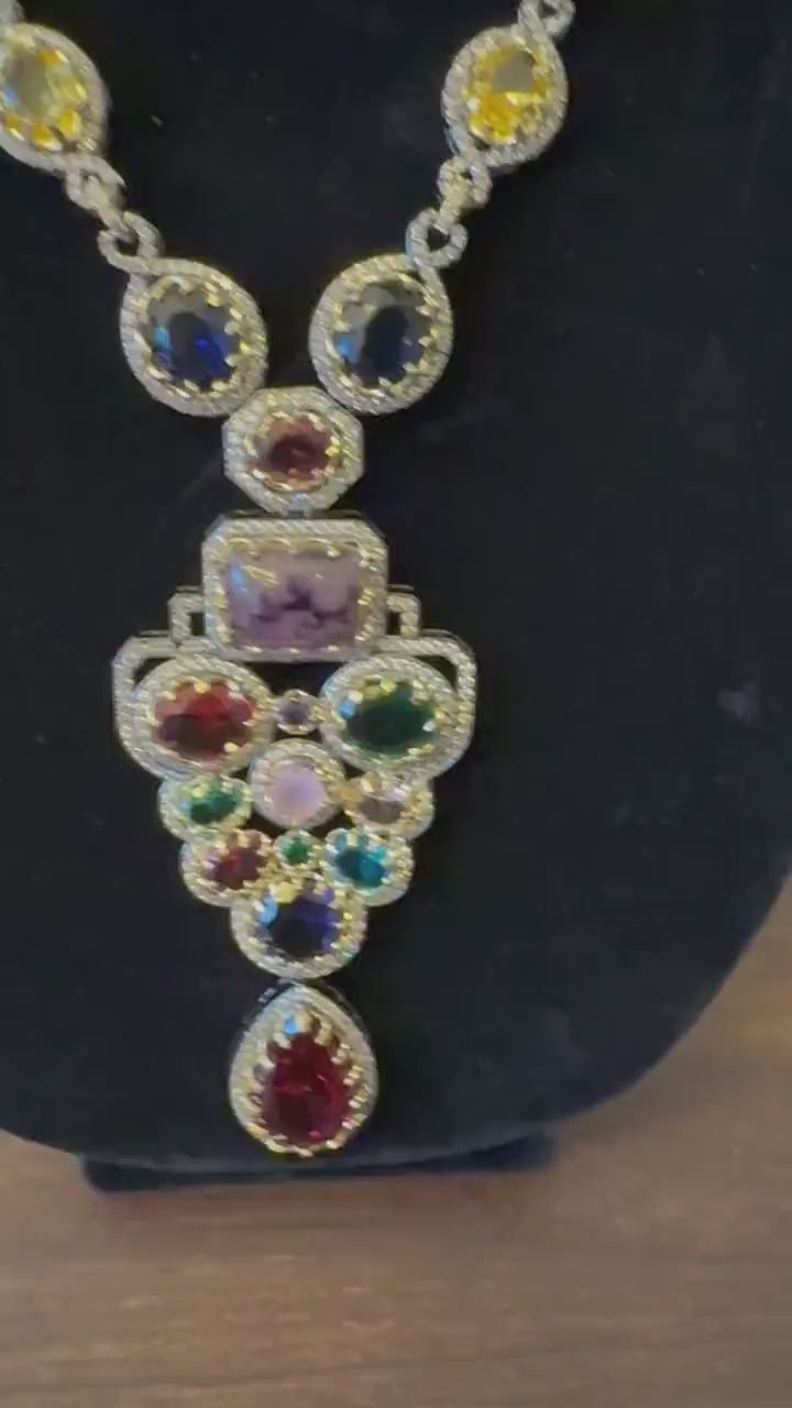 Semiprecious stones, American Diamonds CZ Classic Necklace Set sabyasachi inspired design