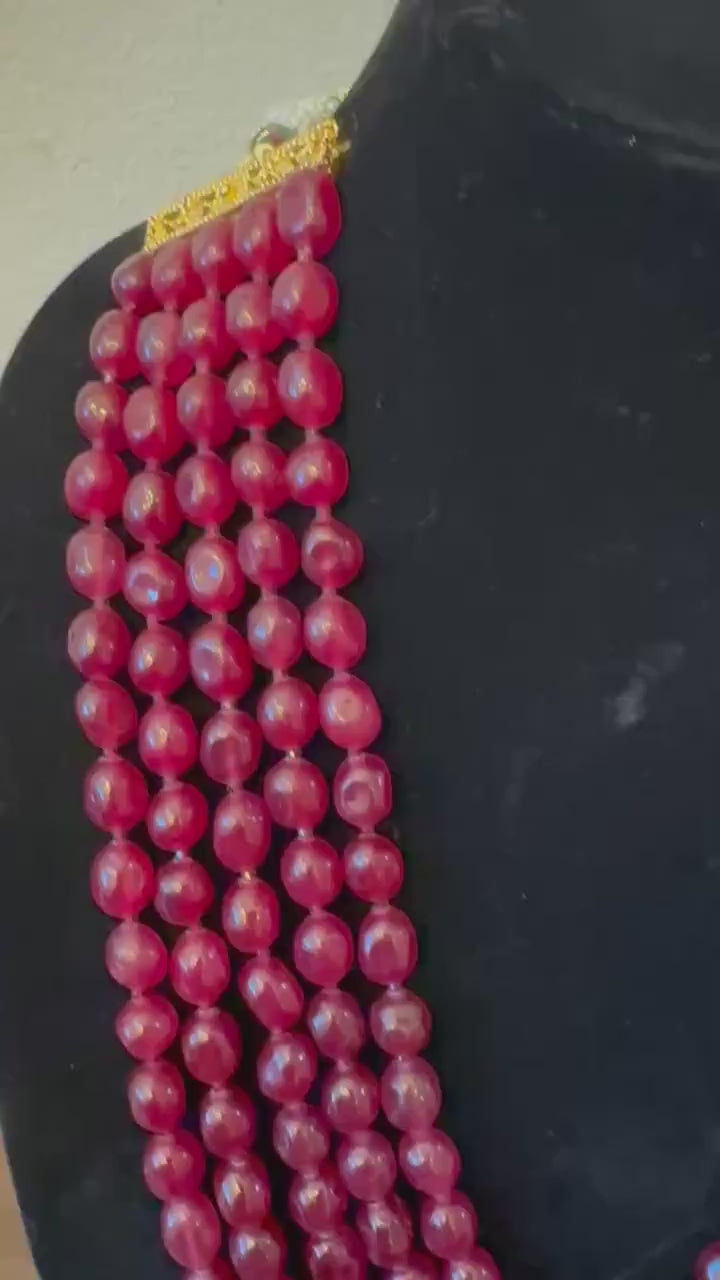 Beaded 5 Layered Necklace Set: Bollywood Style Gold Polished Jewelry