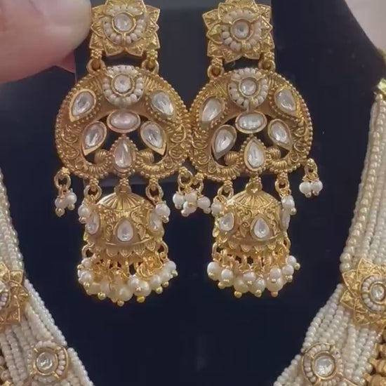 Amrapali style Rajwadi necklace set with polki, adjustable gold polished