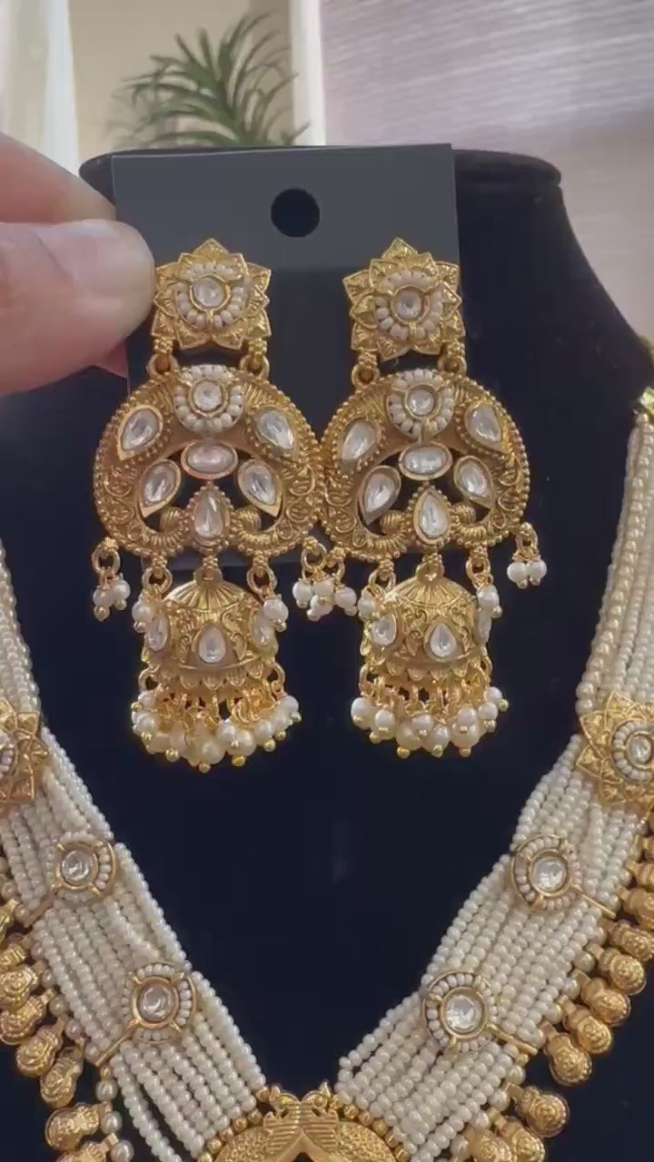 Amrapali style Rajwadi necklace set with polki, adjustable gold polished