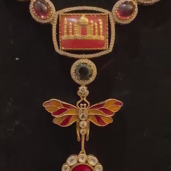 Sabyasachi inspired chain and pendant set with American diamonds and semiprecious stone (doublet stone)