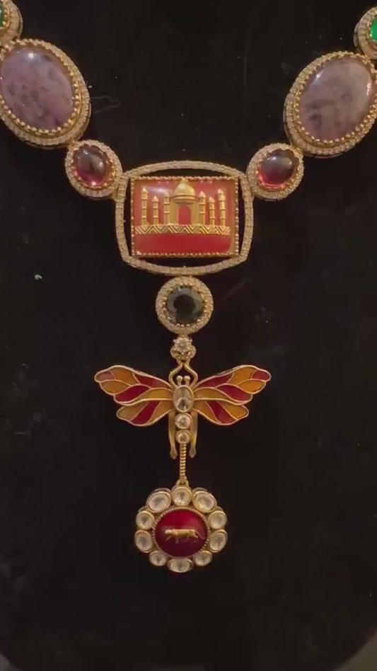 Sabyasachi inspired chain and pendant set with American diamonds and semiprecious stone (doublet stone)