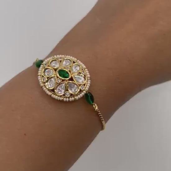 Kundan Polki adjustable bracelet, stone work gold polished