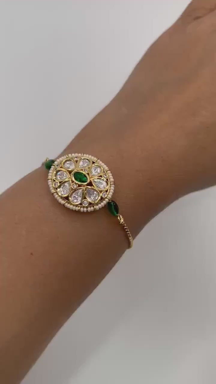 Kundan Polki adjustable bracelet, stone work gold polished