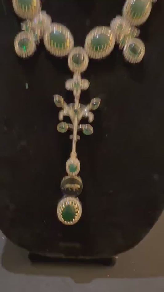 Sabyasachi inspired long necklace set emerald stones gold polished