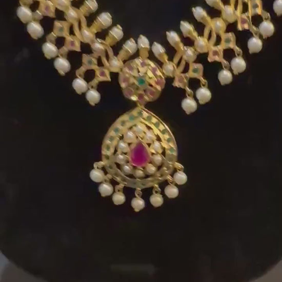 Jadau and pearls long Necklace: Bollywood Style