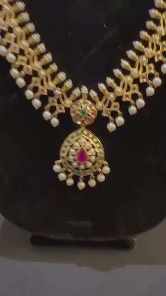 Jadau and pearls long Necklace: Bollywood Style