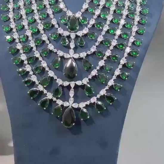 Layered American Diamond Necklace Set: Bollywood Style Silver Jewelry