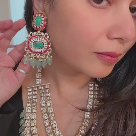 Gold Plated Brass Necklace: American Diamond & SemiPrecious stones, Sabyasachi Style