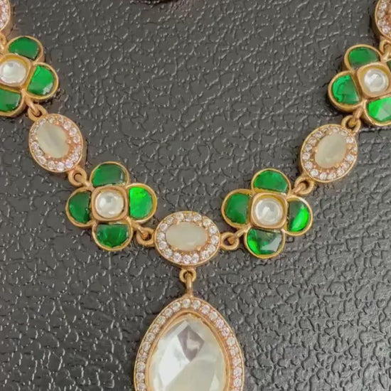 Real Jadau with gold plated necklace set adjustable handcrafted