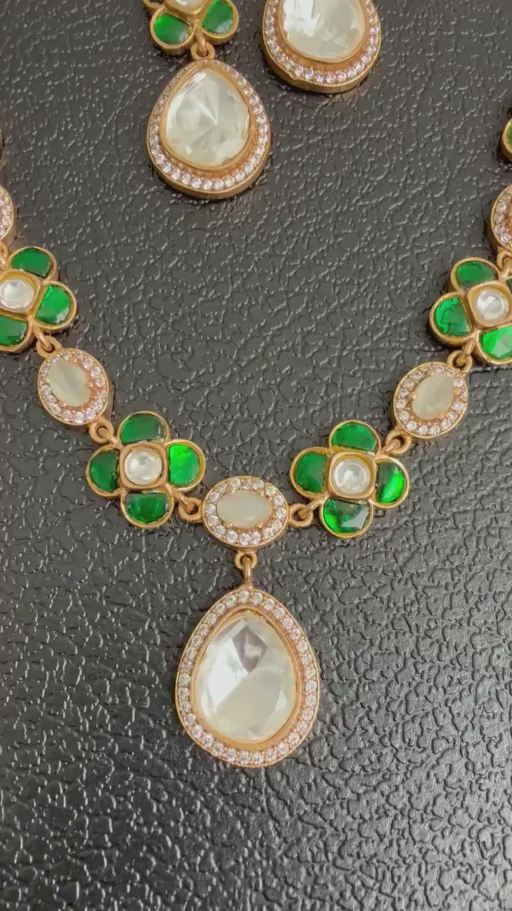 Real Jadau with gold plated necklace set adjustable handcrafted
