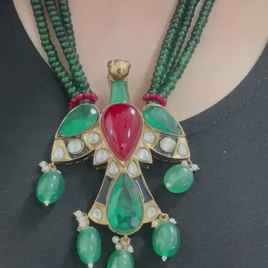 Premium semiprecious stones Nita Ambani inspired necklace set adjustable gold polished