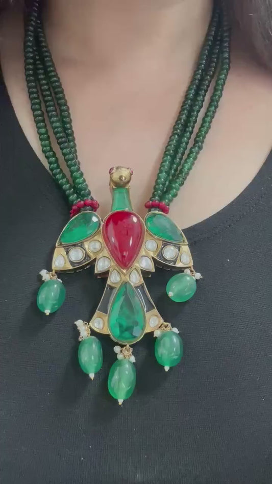 Premium semiprecious stones Nita Ambani inspired necklace set adjustable gold polished