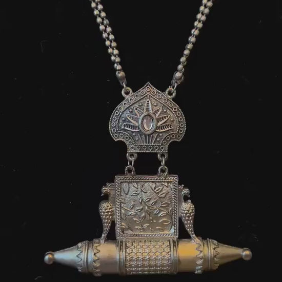 Oxidized necklace set silver long light weight real silver lookalike